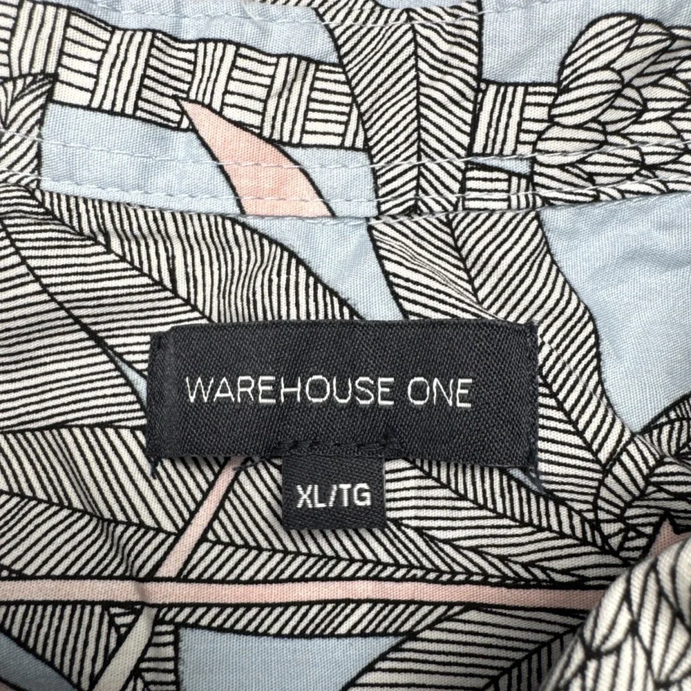 Warehouse One Flamingo Palm Tree Tropical Button Down Shirt XL Light‎ Blue Pink